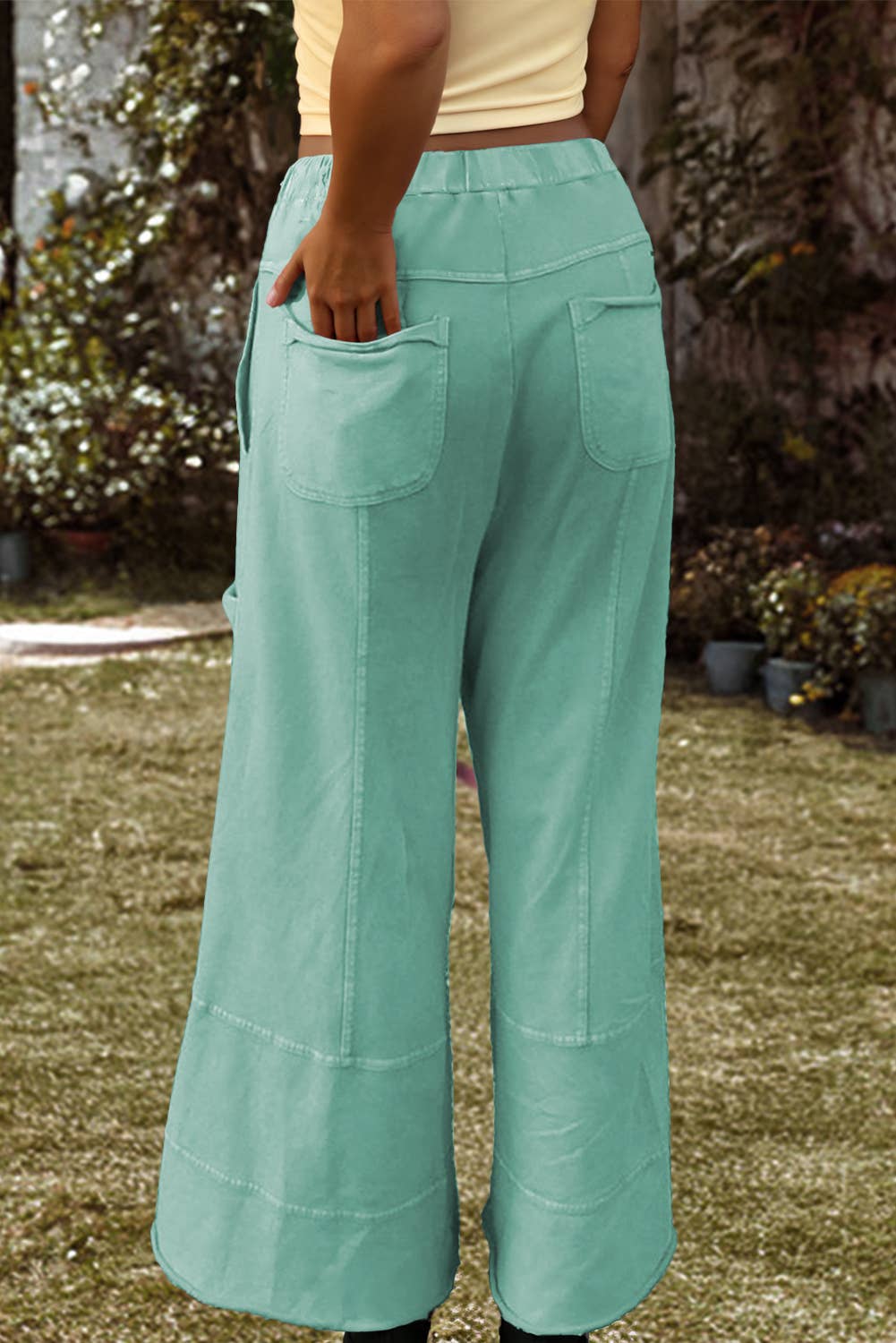 Fashion-W Mineral Wash Exposed Seam Drawstring Cargo Pants: Pink / Missy