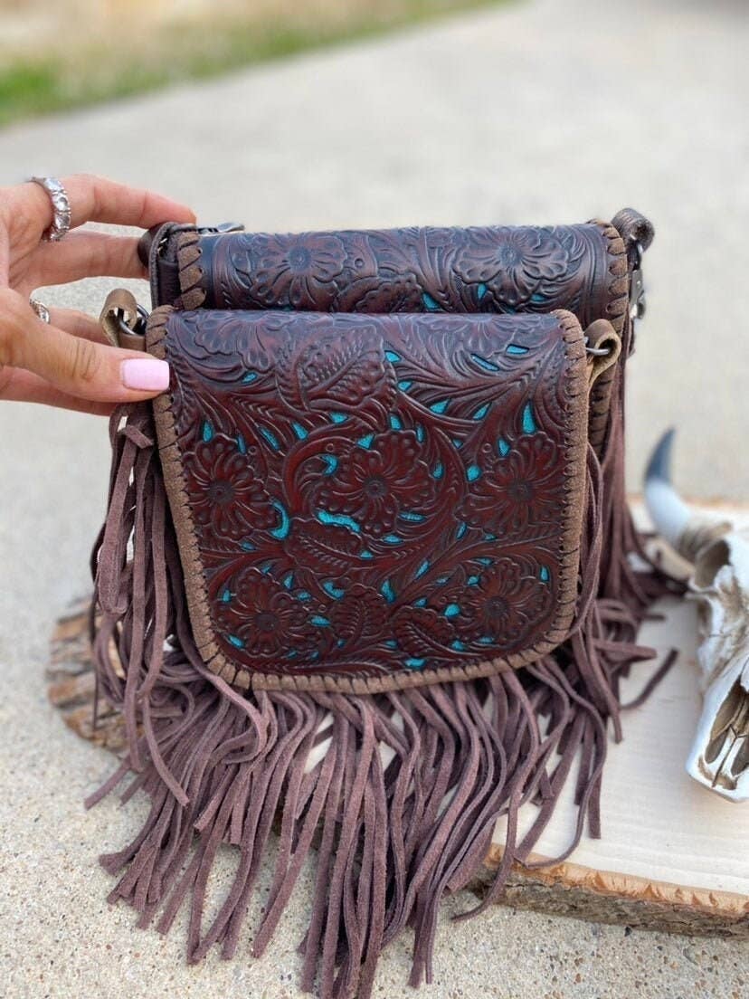 THE LEXIE CROSSBODY - TURQUOISE/ BLACK - Laser Cut Purse: MEDIUM