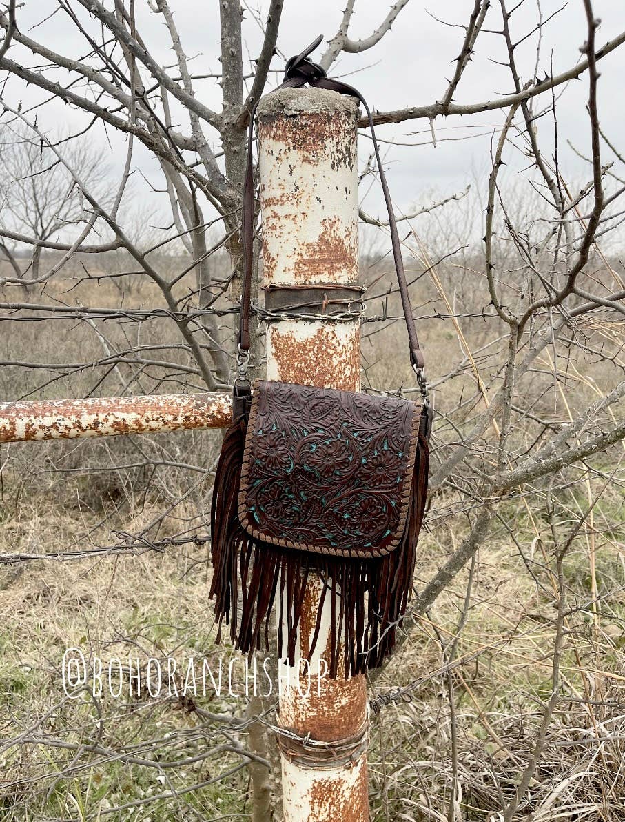 THE LEXIE CROSSBODY - BROWN + TURQUOISE - Laser Cut Purse: Medium