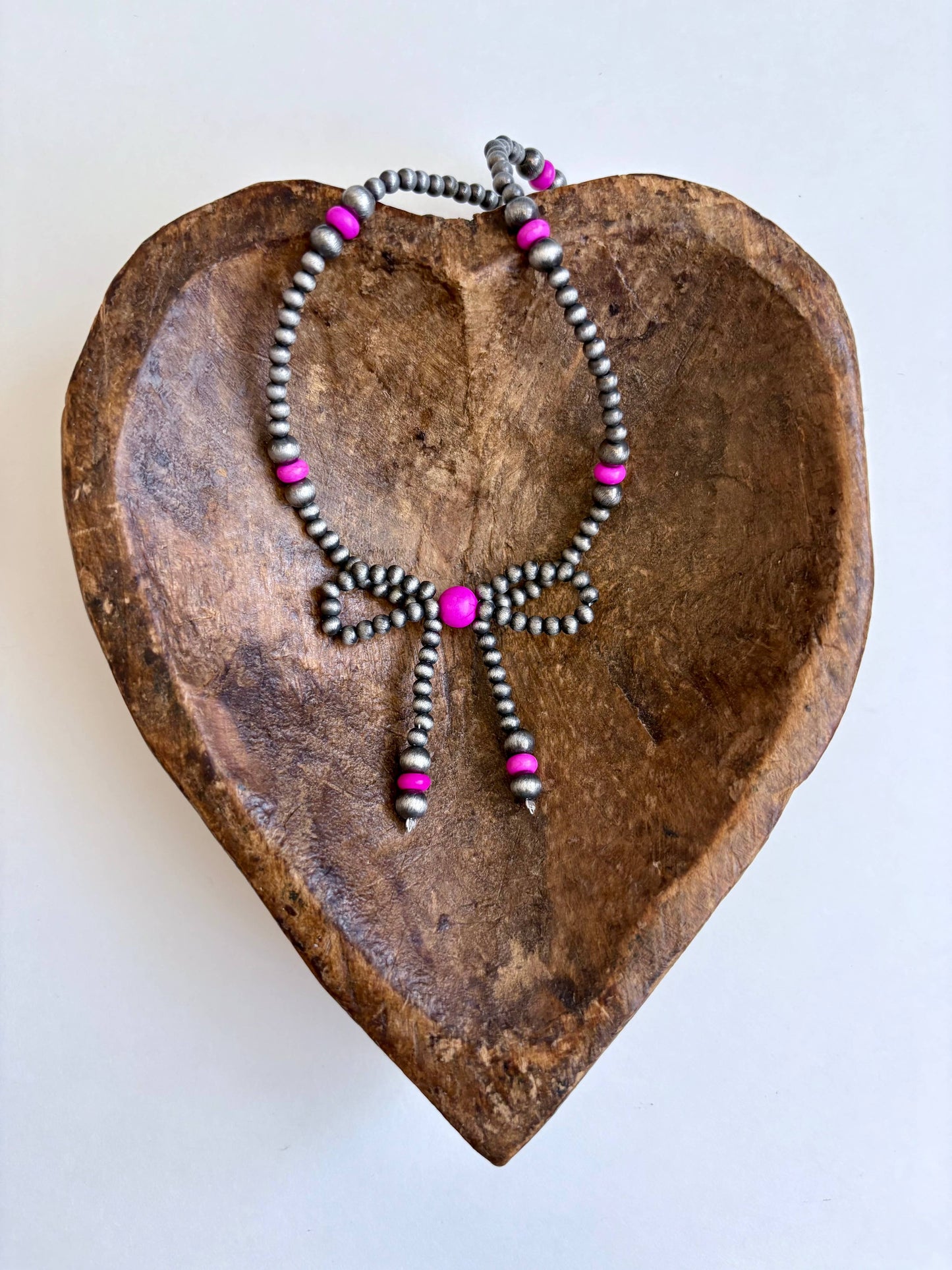 Western Navajo Style Bead Coquette Bow Necklace: TURQUOISE