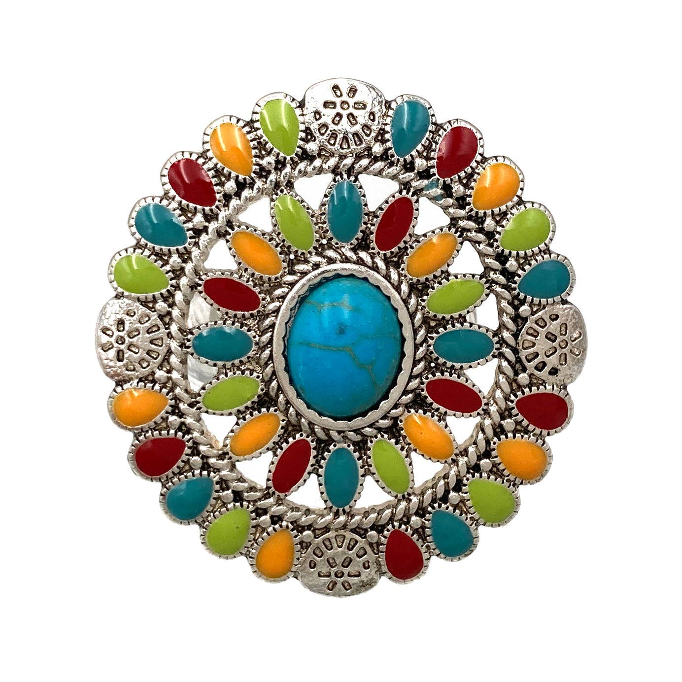 Multicolor Turquoise Stone Concho Circle Ring