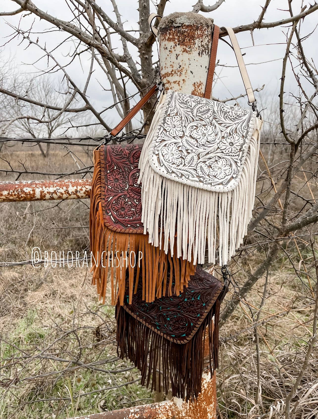 THE LEXIE CROSSBODY - BROWN + TURQUOISE - Laser Cut Purse: Medium