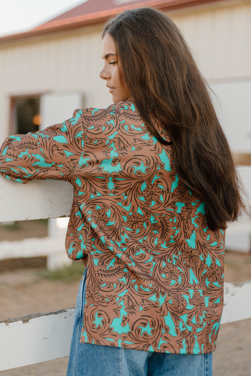 Turquoise Tooled mock neck: M