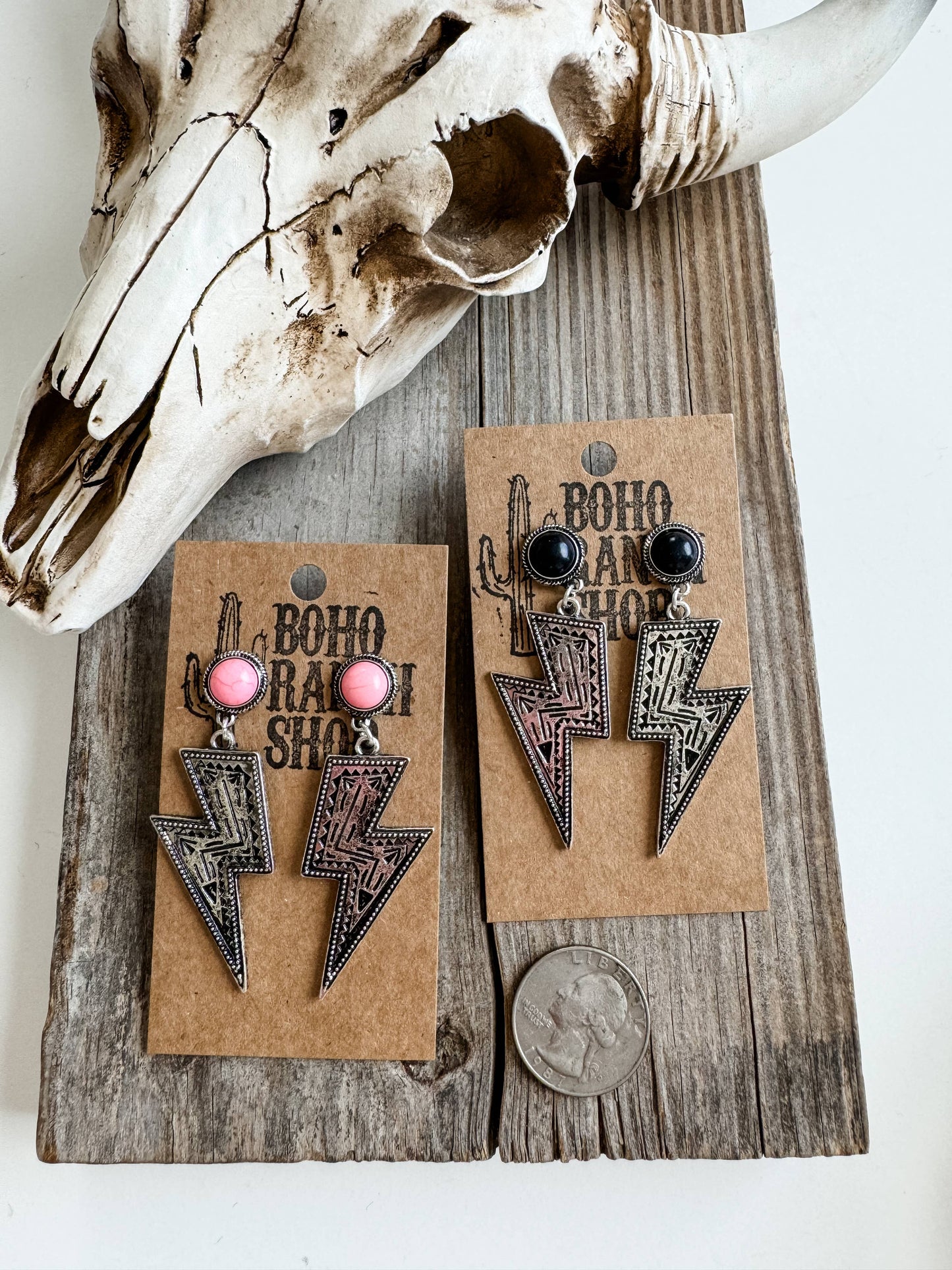 Western Textured Lightning Bolt Thunder Earrings : PINK
