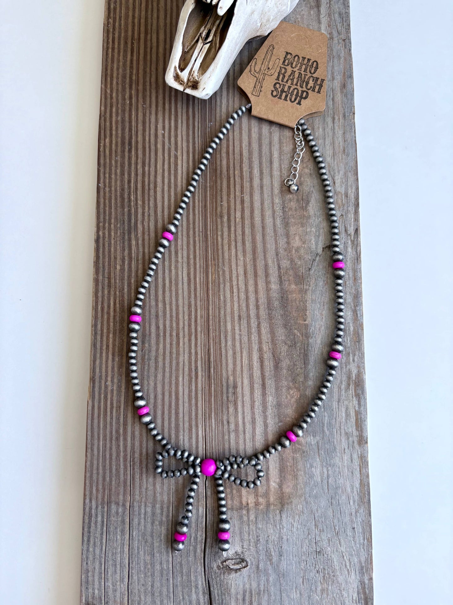 Western Navajo Style Bead Coquette Bow Necklace: TURQUOISE