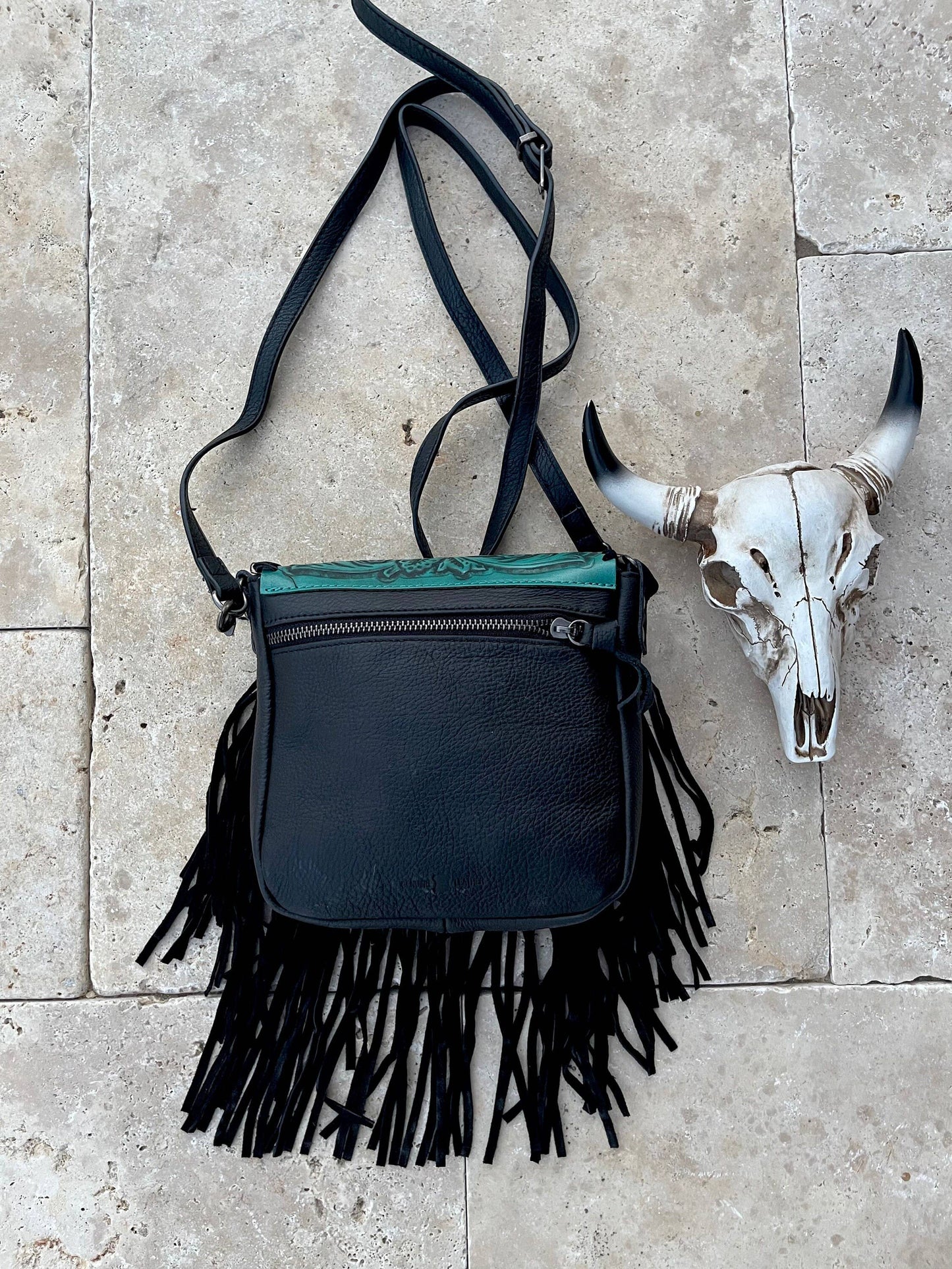THE LEXIE CROSSBODY - TURQUOISE/ BLACK - Laser Cut Purse: MEDIUM