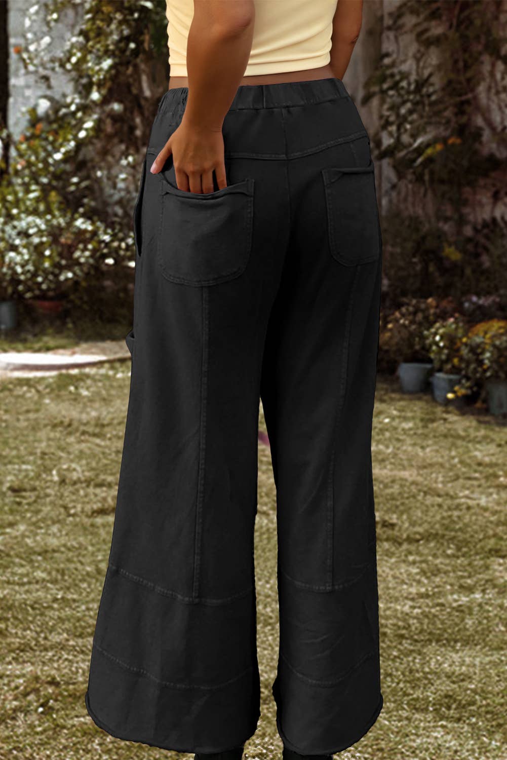 Fashion-W Mineral Wash Exposed Seam Drawstring Cargo Pants: Pink / Missy / M
