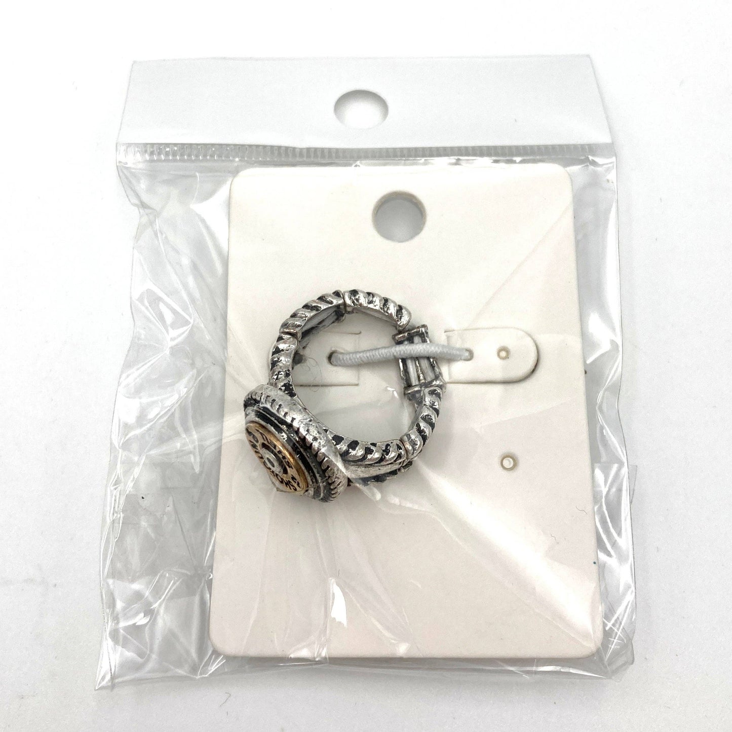12 GA Shotgun Bullet Shell Western Stretch Ring: Silver