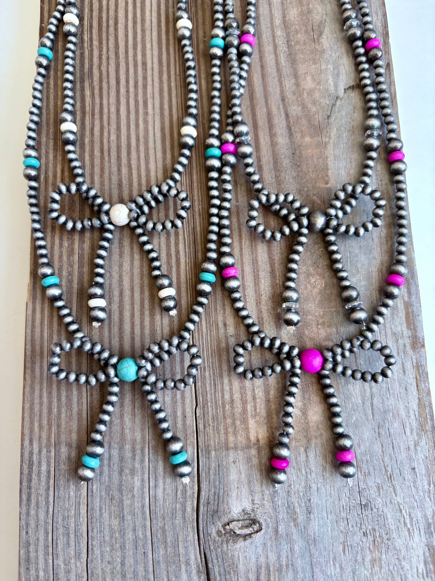 Western Navajo Style Bead Coquette Bow Necklace: TURQUOISE
