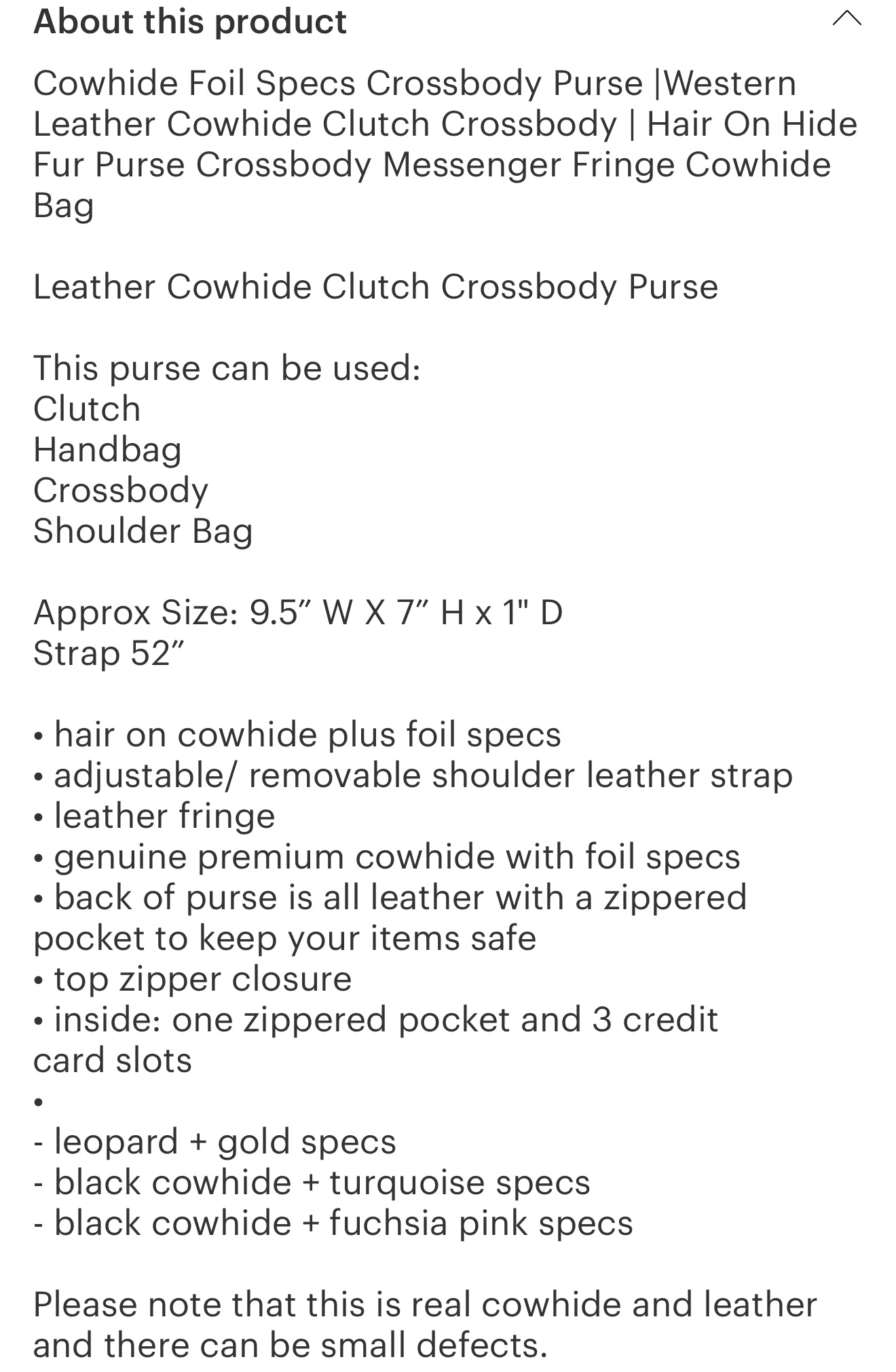 Cowhide Foil Specs Crossbody Purse