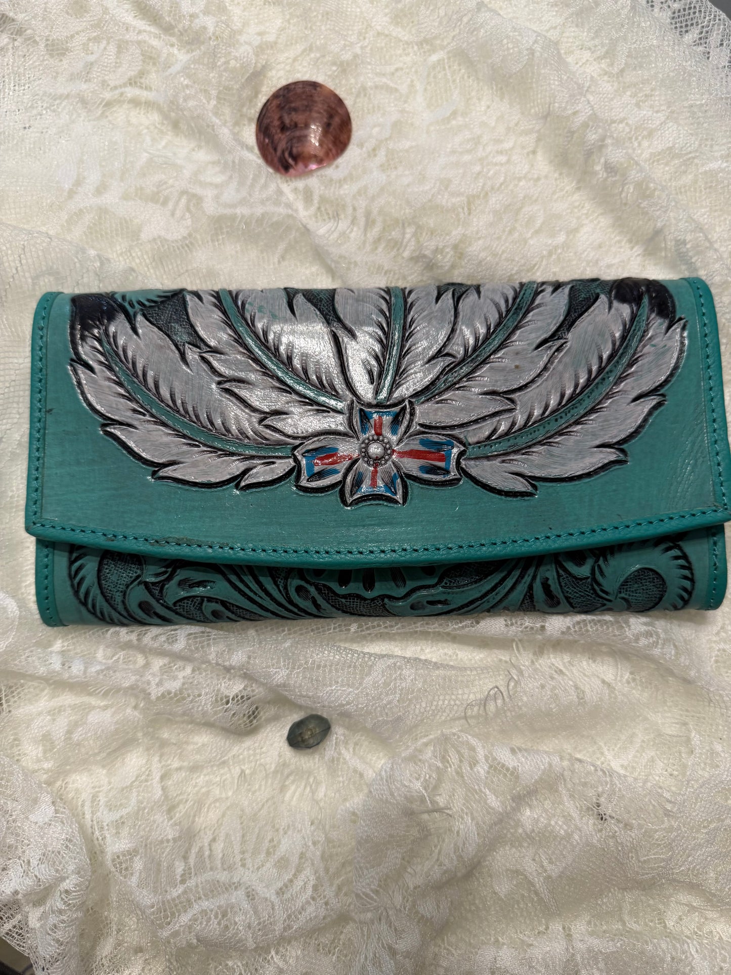 Genuine Leather Wallet - Turquoise
