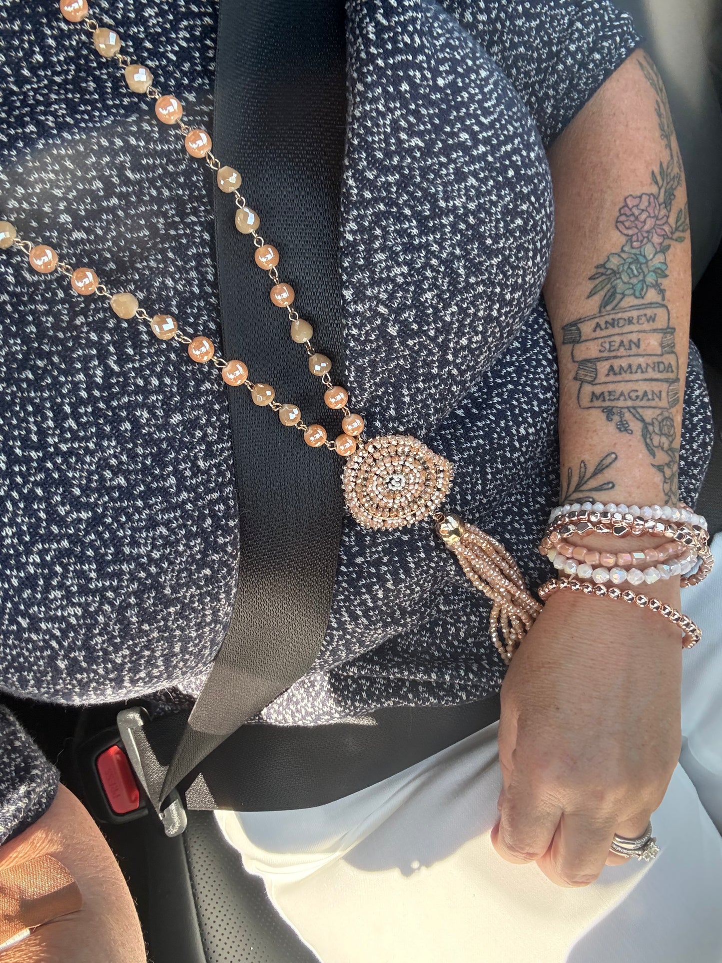 Coral needed tassel necklace