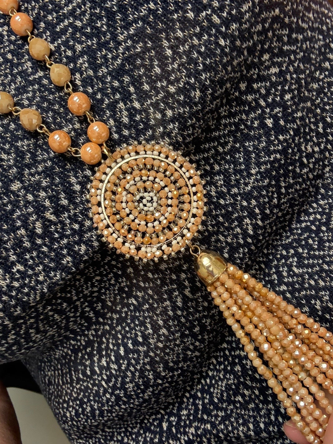 Coral needed tassel necklace