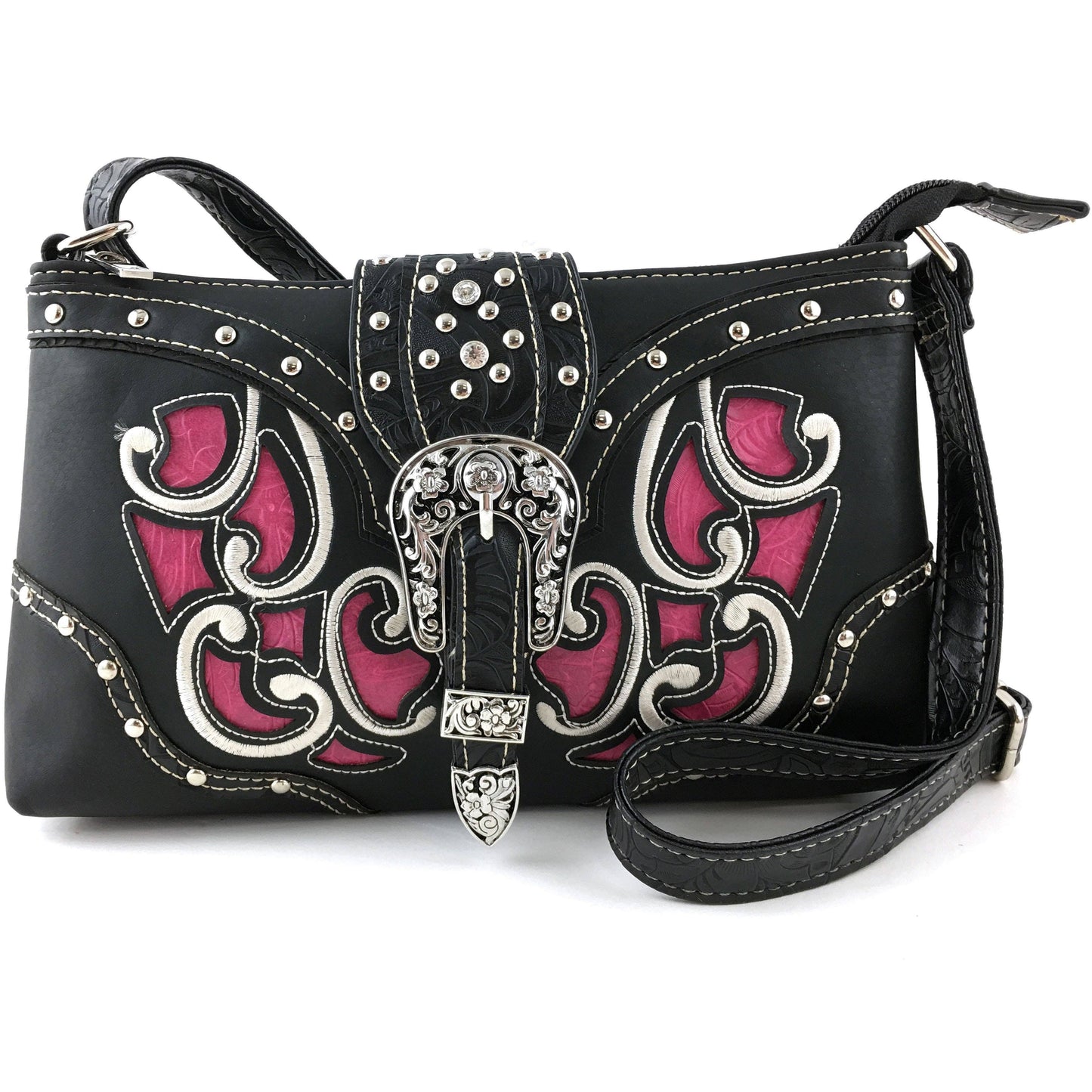 Western Floral Buckle Crossbody Pouch Bag: Brown