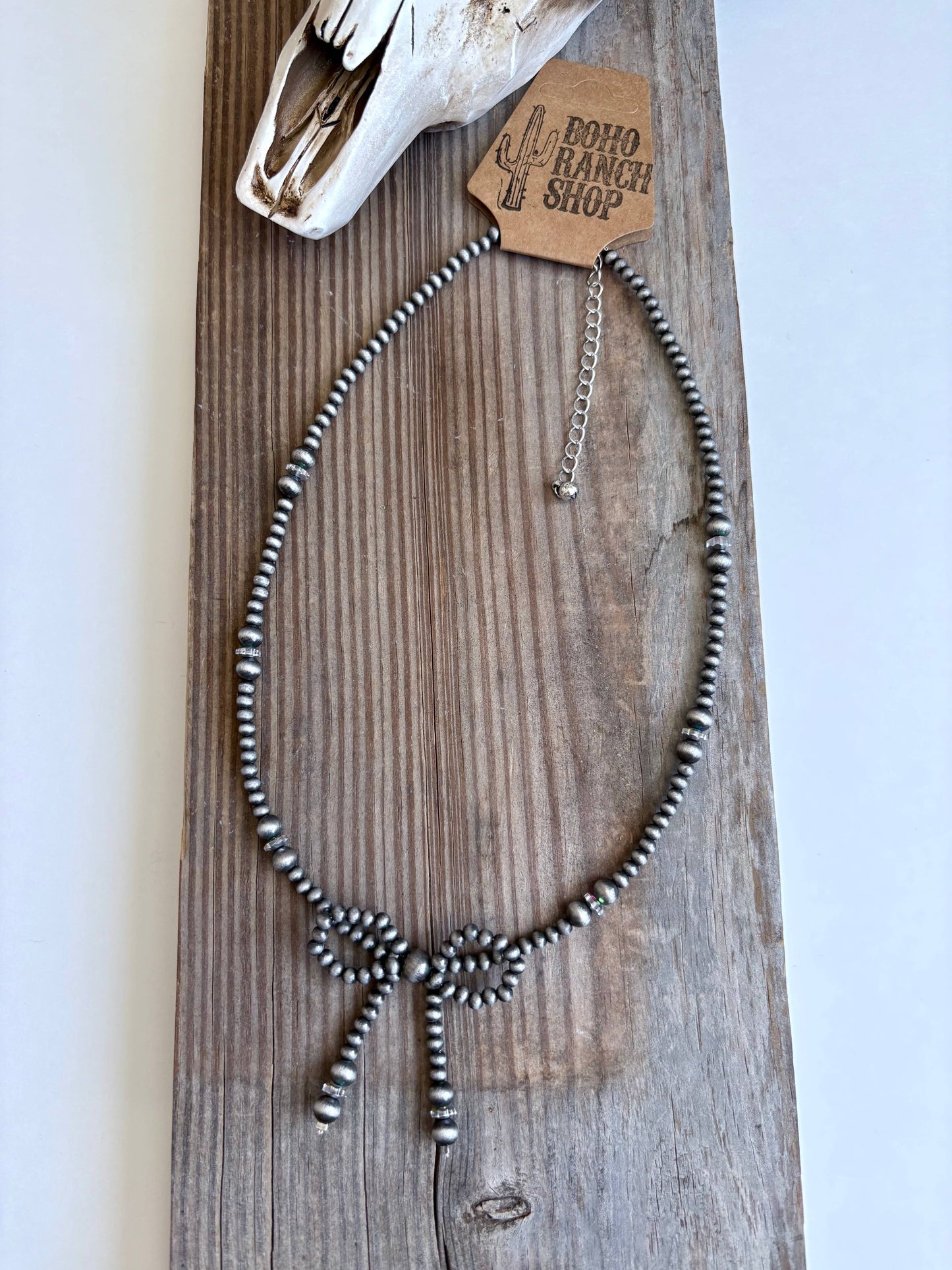Western Navajo Style Bead Coquette Bow Necklace: TURQUOISE