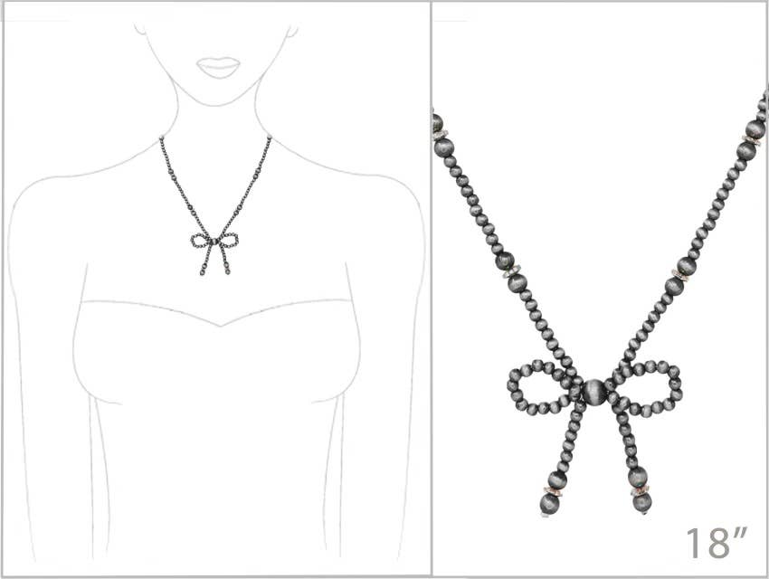 Western Navajo Style Bead Coquette Bow Necklace: TURQUOISE