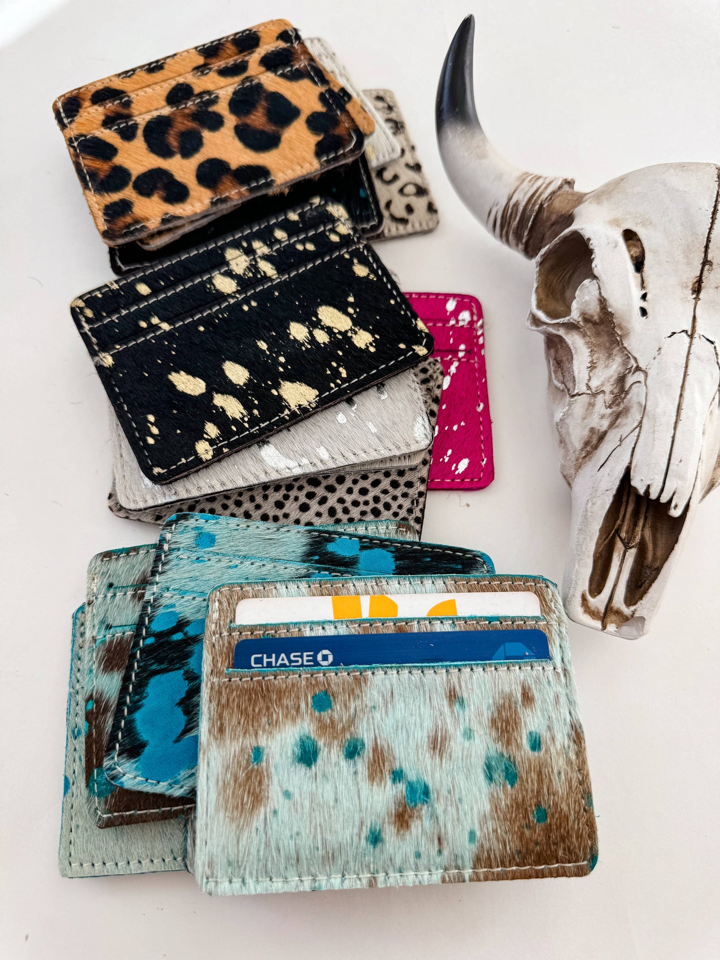 Western Cowhide Credit Card Holder - RAINBOW