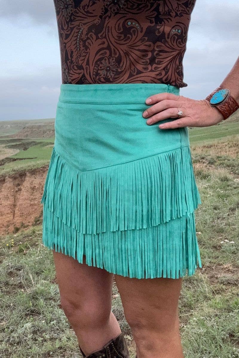 FORT WORTH FRINGE SKIRT TURQUOISE: L