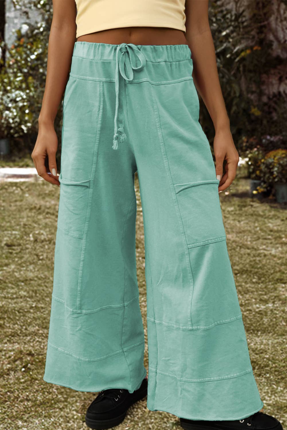 Fashion-W Mineral Wash Exposed Seam Drawstring Cargo Pants: Pink / Missy / M