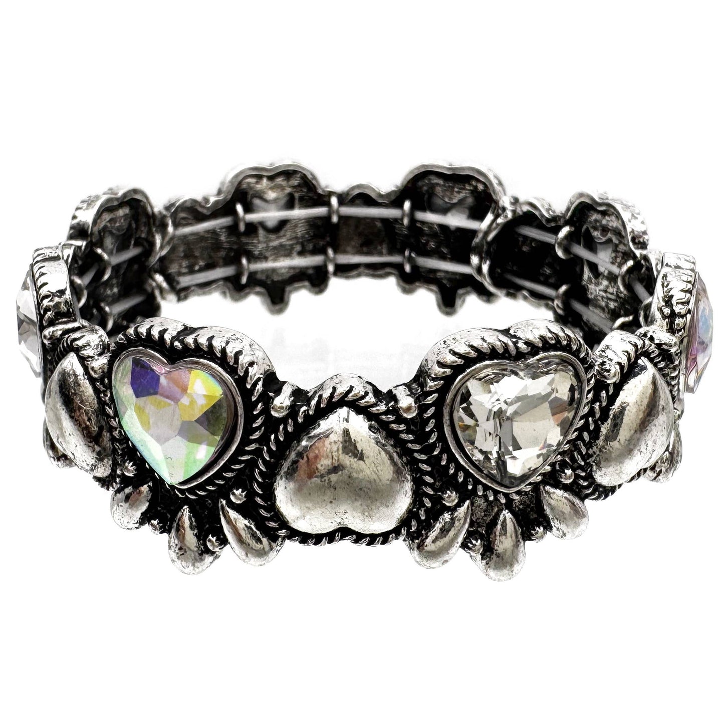 Crystal Turquoise Navajo Heart Silver Stretch Bracelet: Turquoise