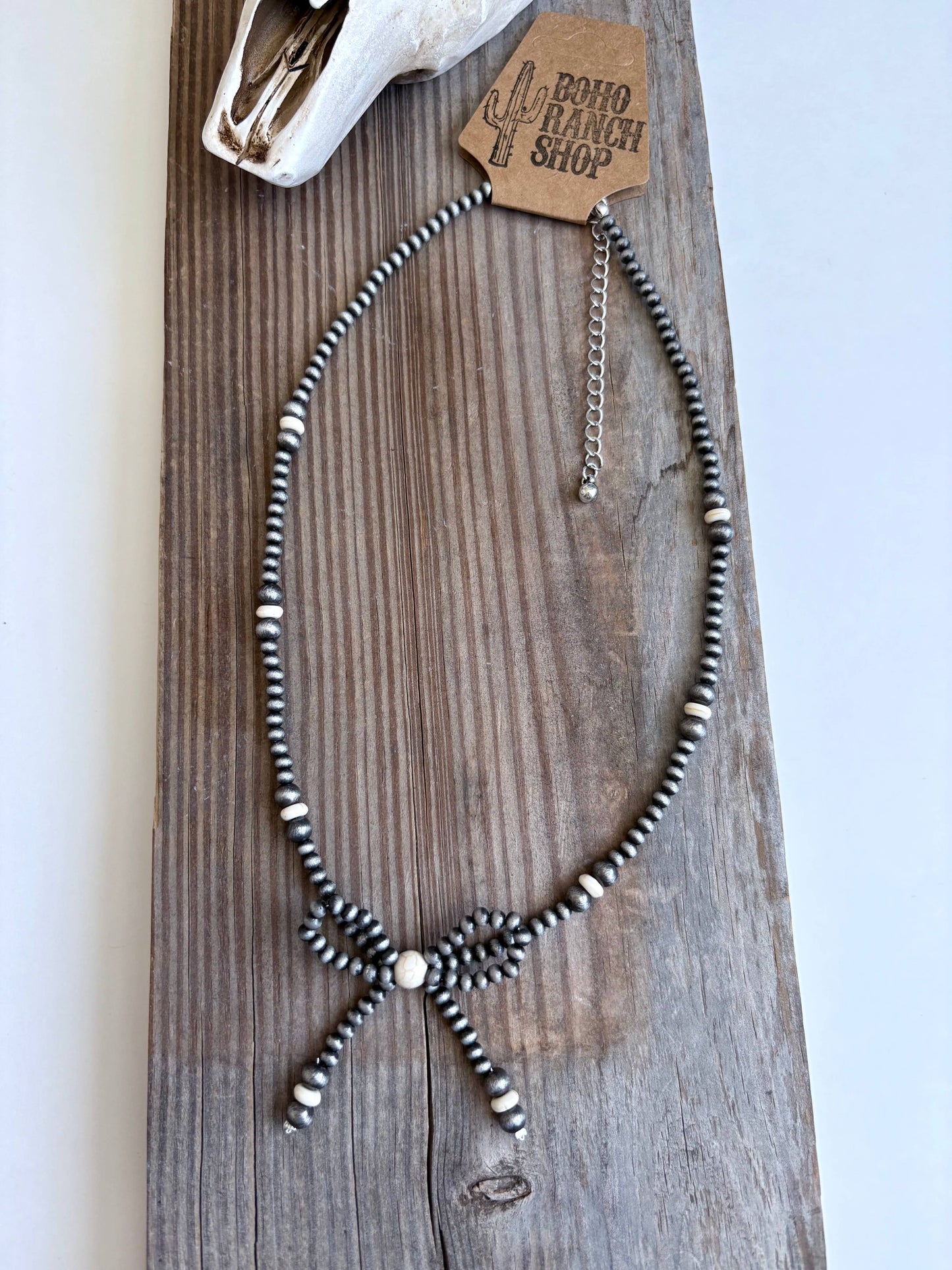 Western Navajo Style Bead Coquette Bow Necklace: TURQUOISE