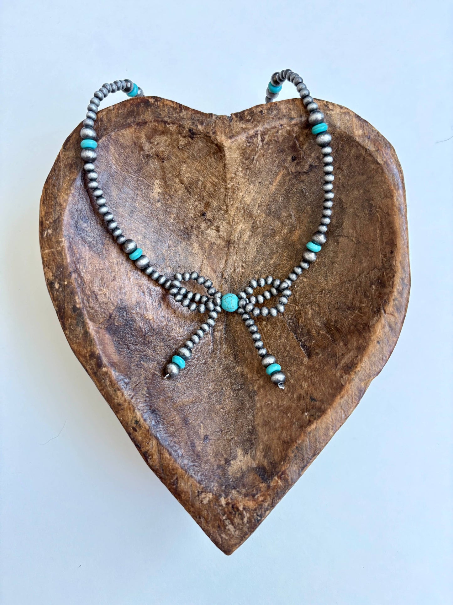 Western Navajo Style Bead Coquette Bow Necklace: TURQUOISE