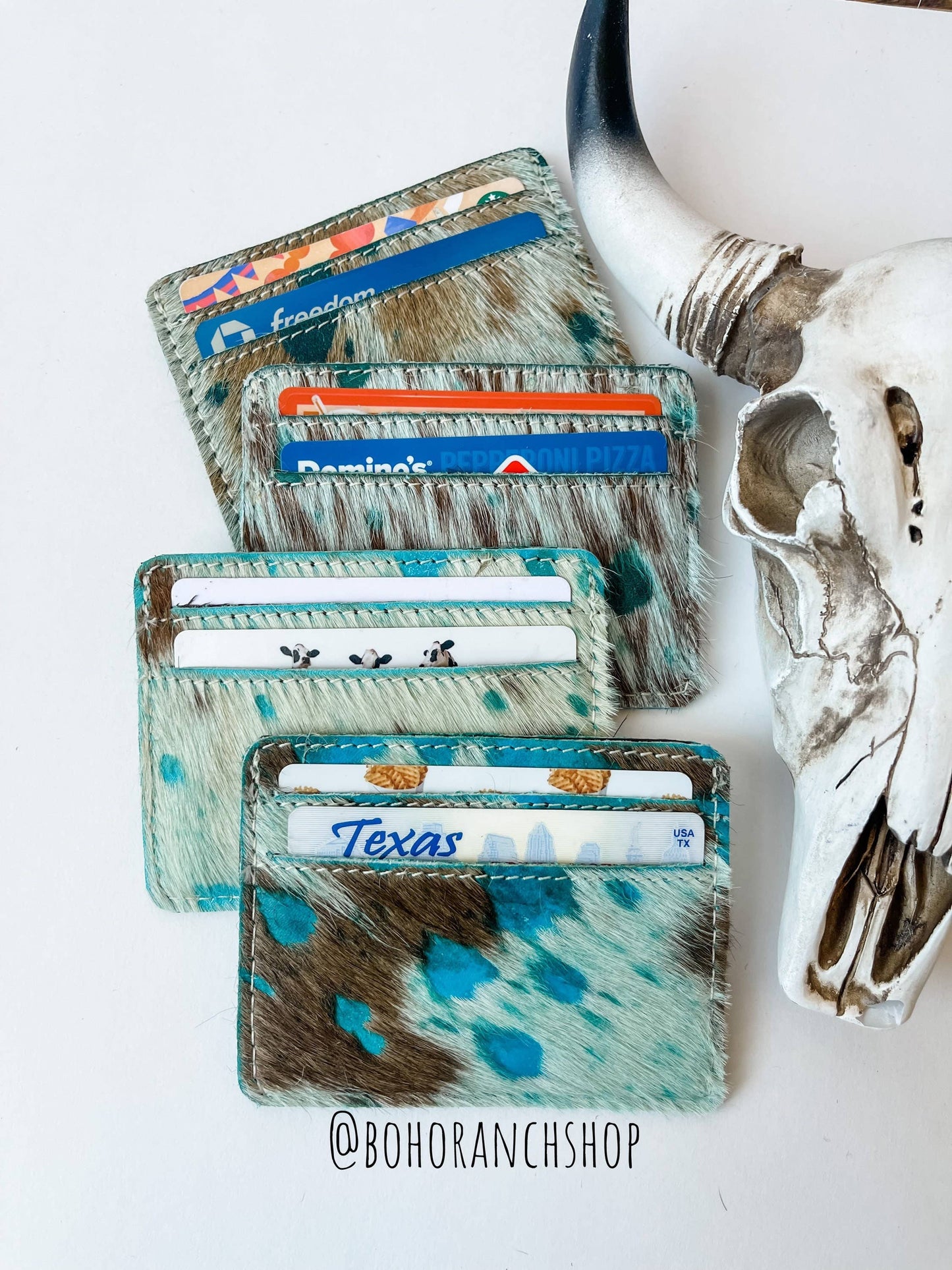 Western Cowhide Credit Card Holder - RAINBOW