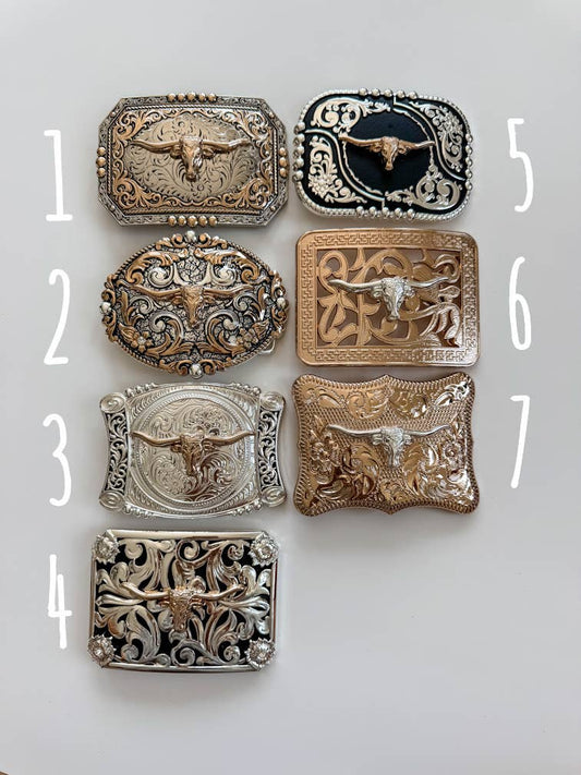 Western Longhorn Steer Belt Buckle – Antique Silver Finish : 1