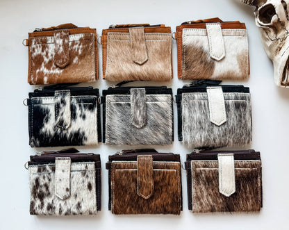 Western Cowhide Leather Wristlet Wallet Money Coins: 13 - BROWN + TURQUOISE SPECS