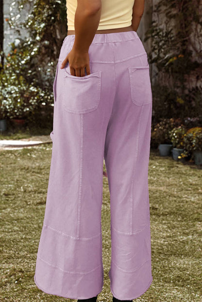 Fashion-W Mineral Wash Exposed Seam Drawstring Cargo Pants: Pink / Missy / M