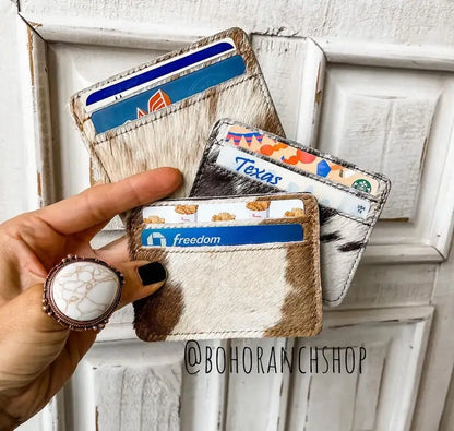 Western Cowhide Credit Card Holder - Money holder: BLACK + WHITE COWHIDE