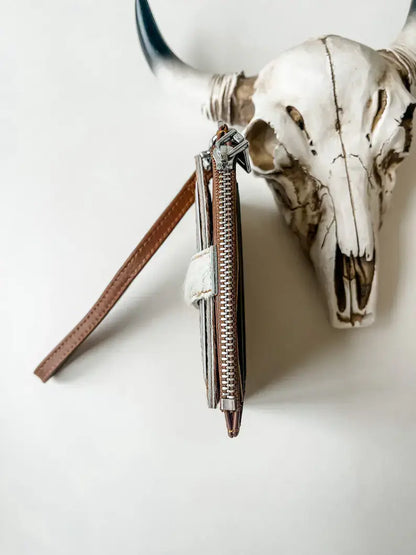 Western Cowhide Leather Wristlet Wallet Money Coins: 4 - TAN BRINDLE