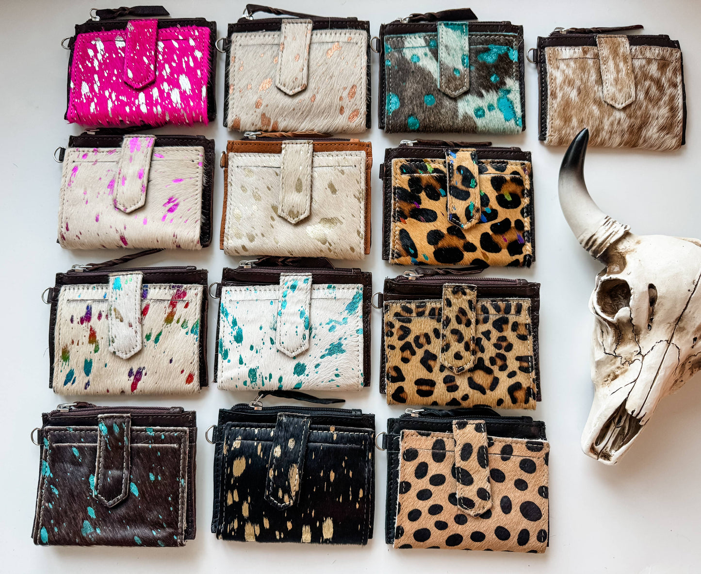 Western Cowhide Leather Wristlet Wallet Money Coins: 13 - BROWN + TURQUOISE SPECS