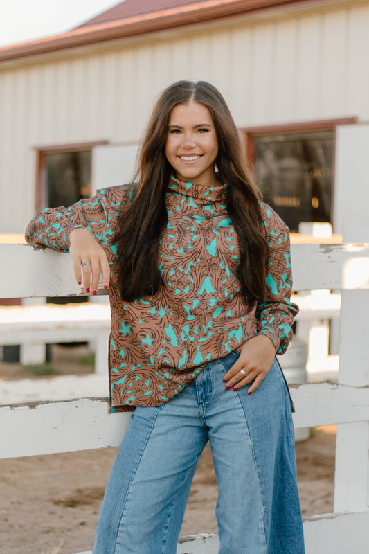Turquoise Tooled mock neck: M