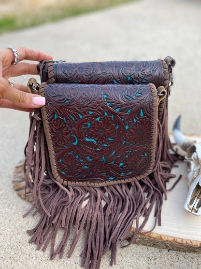 THE LEXIE CROSSBODY - TURQUOISE/ BLACK - Laser Cut Purse: MEDIUM