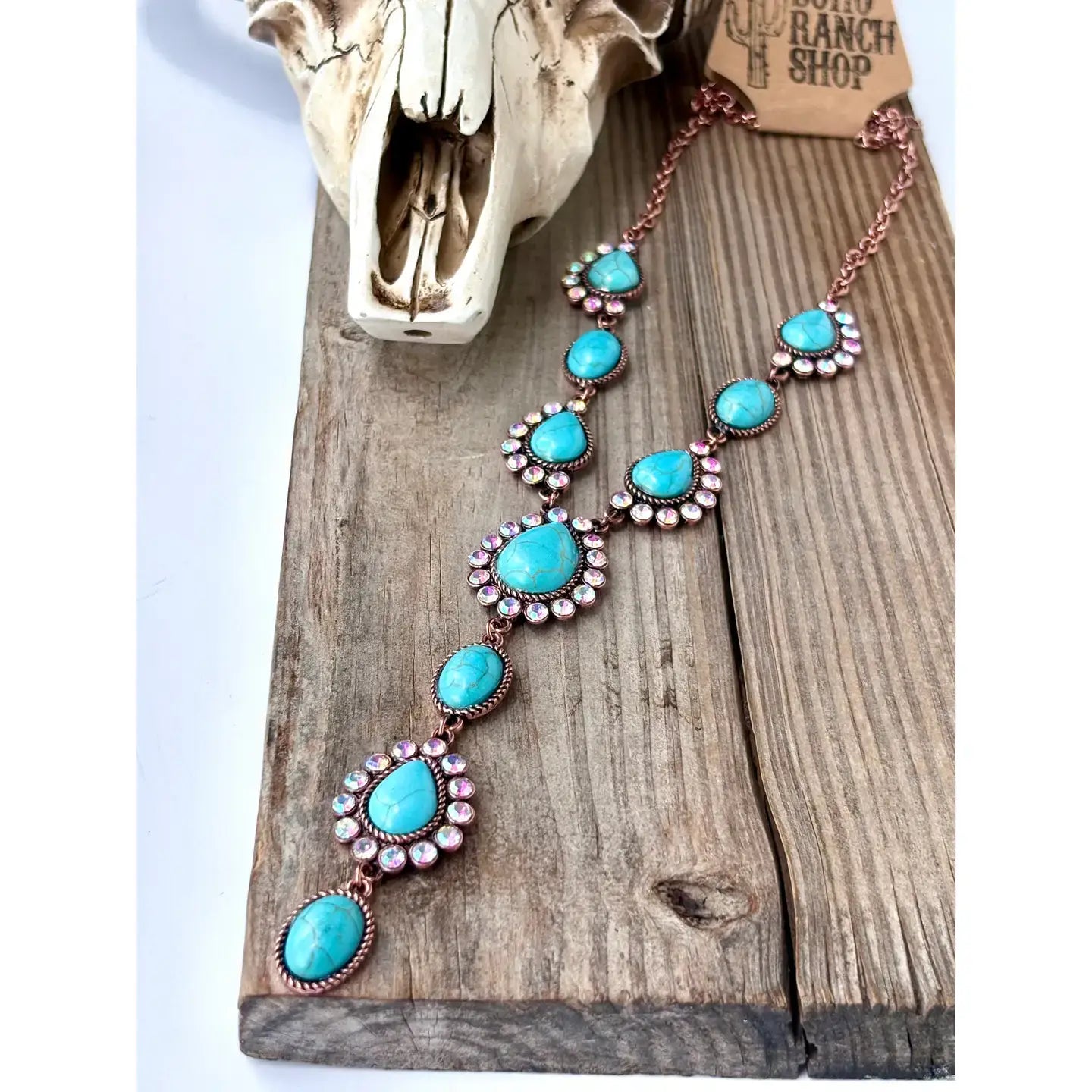 Western Turquoise Stone Y Necklace: TURQUOISE