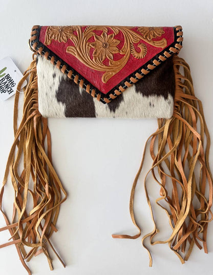 THE CASSIE - TOOLED crossbody Western Tooled Leather Cowhide: Pink