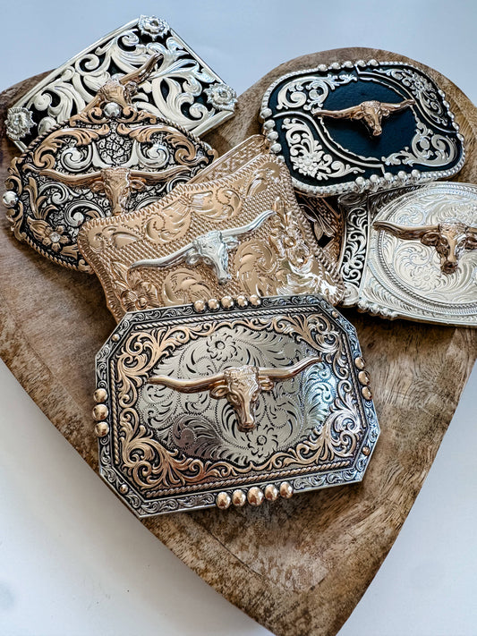 Western Longhorn Steer Belt Buckle – Antique Silver Finish : 1