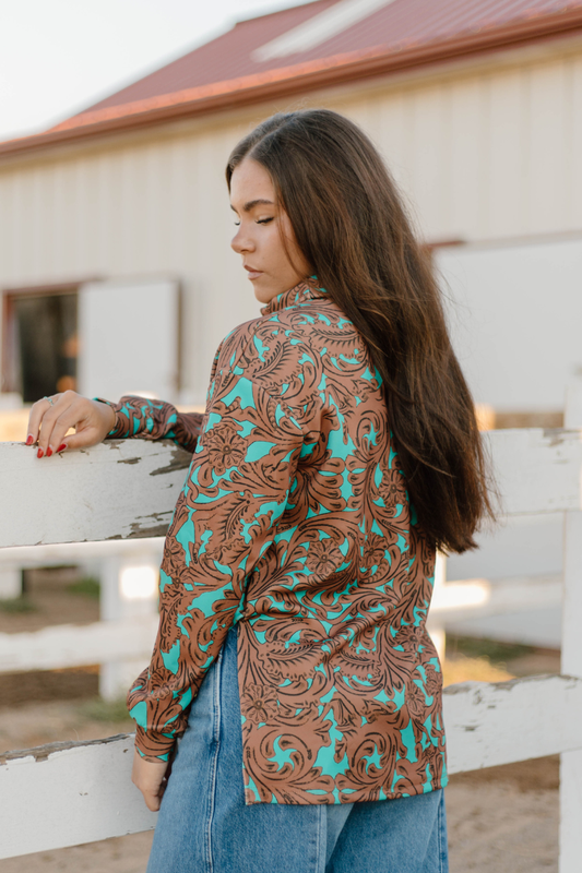 Turquoise Tooled mock neck: M