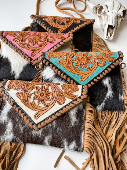 THE CASSIE - TOOLED crossbody Western Tooled Leather Cowhide: Pink