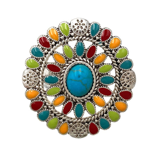 Multicolor Turquoise Stone Concho Circle Ring