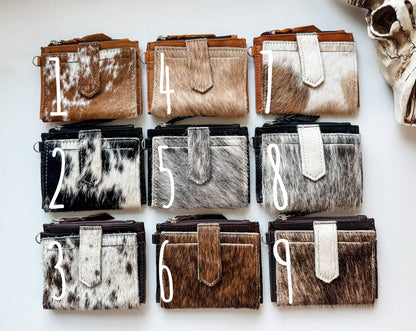 Western Cowhide Leather Wristlet Wallet Money Coins: 13 - BROWN + TURQUOISE SPECS