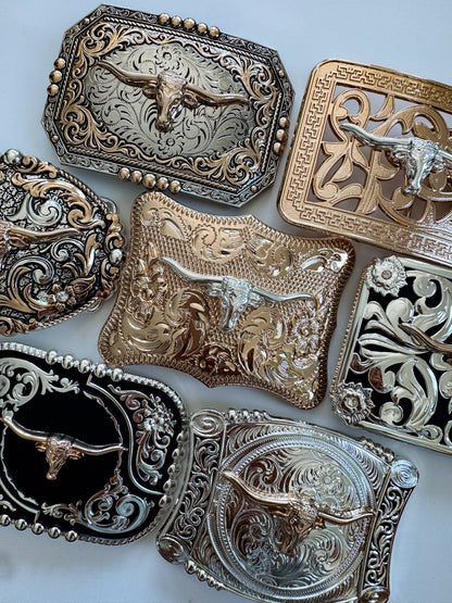 Western Longhorn Steer Belt Buckle – Antique Silver Finish : 1