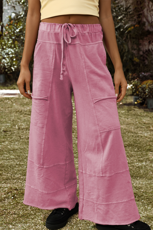 Fashion-W Mineral Wash Exposed Seam Drawstring Cargo Pants: Black / Missy