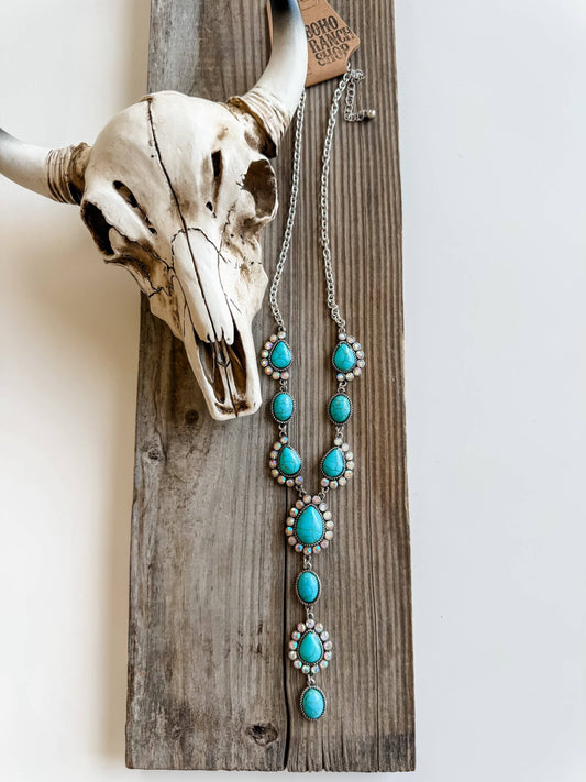 Western Turquoise Stone Y Necklace: TURQUOISE