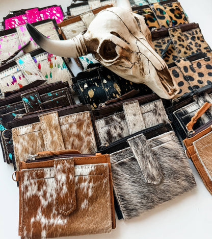 Western Cowhide Leather Wristlet Wallet Money Coins: 13 - BROWN + TURQUOISE SPECS
