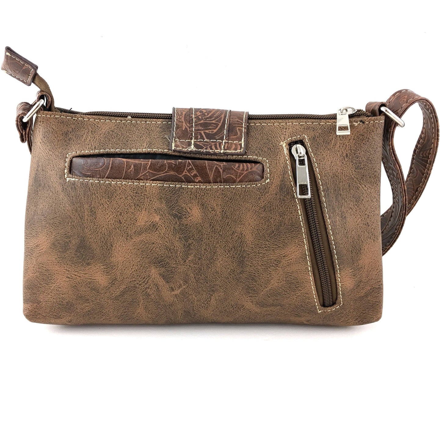Western Floral Buckle Crossbody Pouch Bag: Brown