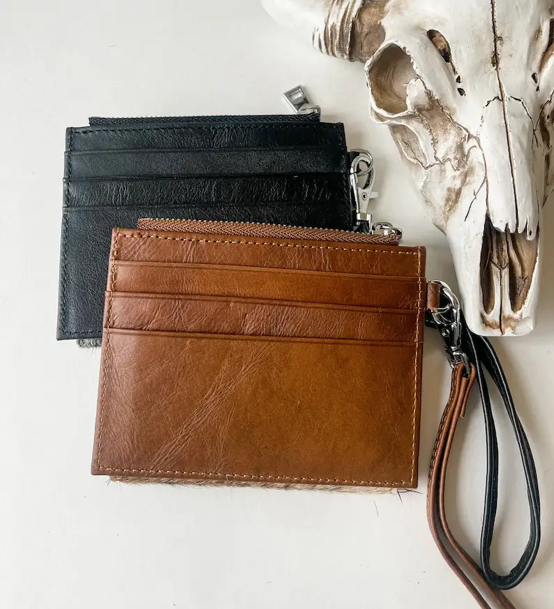 Western Cowhide Leather Wristlet Wallet Money Coins: 4 - TAN BRINDLE