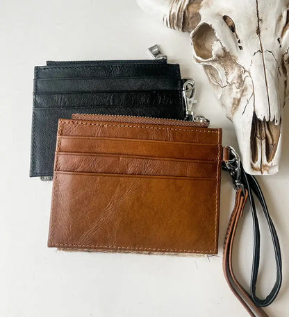 Western Cowhide Leather Wristlet Wallet Money Coins: 4 - TAN BRINDLE