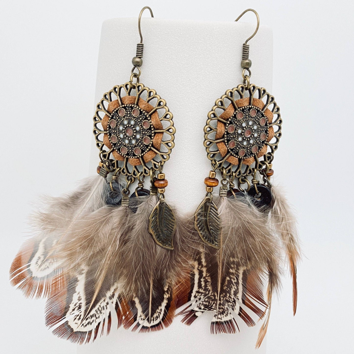 Feather Pendant Round Hollow out Woven Earrings Bohemian: Picture color
